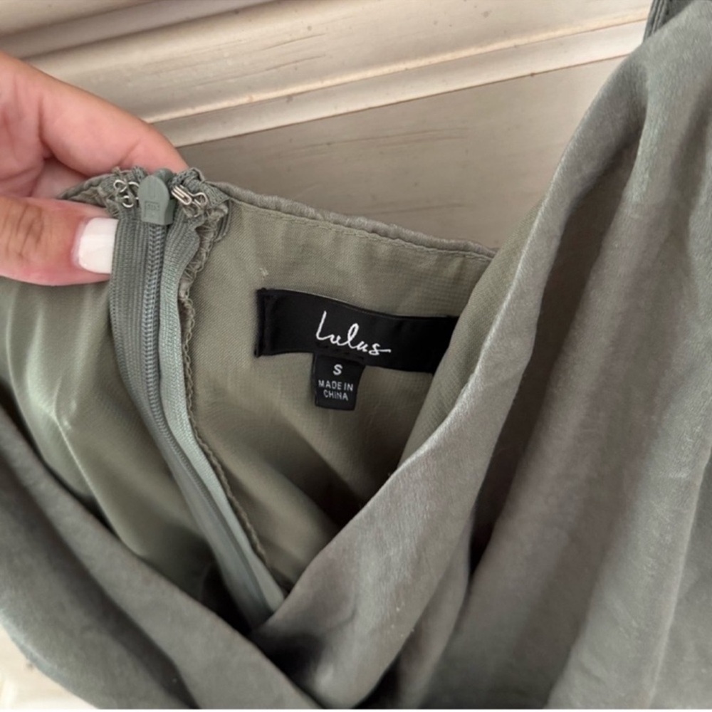 Lulus Sage Forest Fairy Satin Maxi Dress - Picture 6 of 7